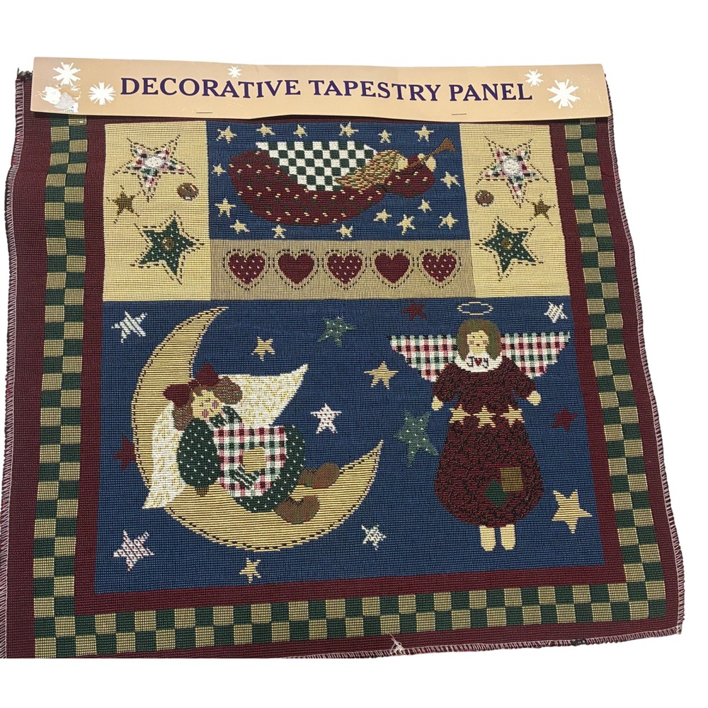 Tapestry Panel 16x16in Multicolor Folk Art Angel Celestial Made in USA NEW